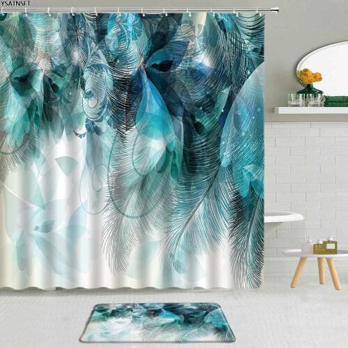 2Pcs Simplicity Modern Feather Shower Curtain 3D Creativity Dreamcatcher Non-Slip Bath Mat Bathroom Decoration Bath Curtains Set