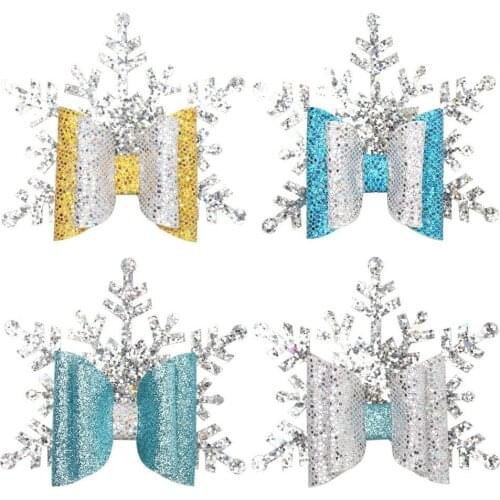 20 pcs/ lot, 3.7 inch Hot sale new Christmas Snowflake Glitter Girl Bow Hairpin Baby Head wear Hair Fashion Accessories