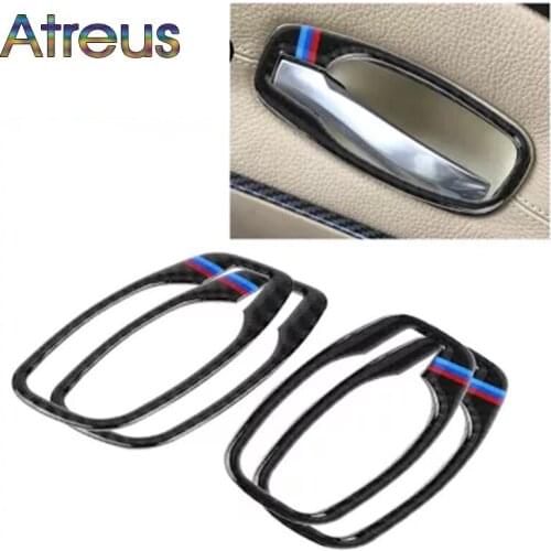 4pcs Carbon Fiber Car Interior Door Handle Cover Trim Door Bowl Stickers for BMW E60 5 series 2006-2010 Accessories M Power