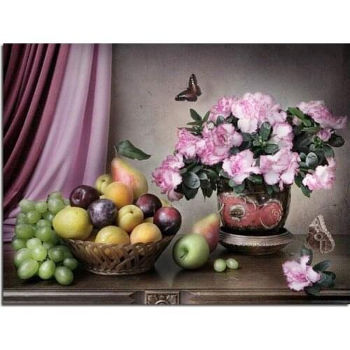 3D Diamond Embroidery Vase With Fruit 45x60cm Diy Diamond Painting Square Drill Pasted Crafts Needlework Home Decoration