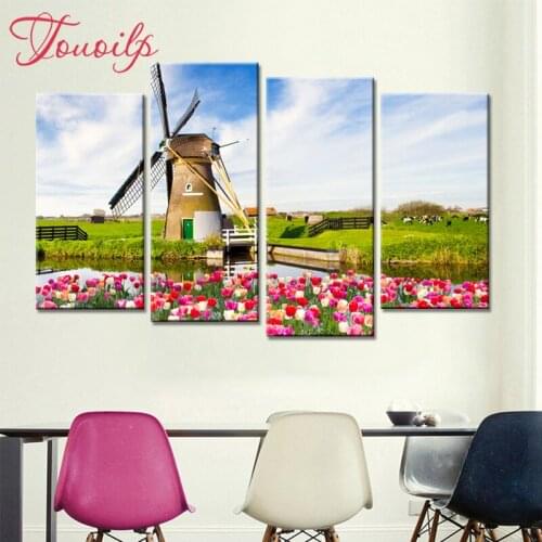 TOUOILP 4pcs,Full Square&round 5D Diamond Painting tulip Diamond Embroidery,Cross Stitch,Mosaic,sticker,home decoration