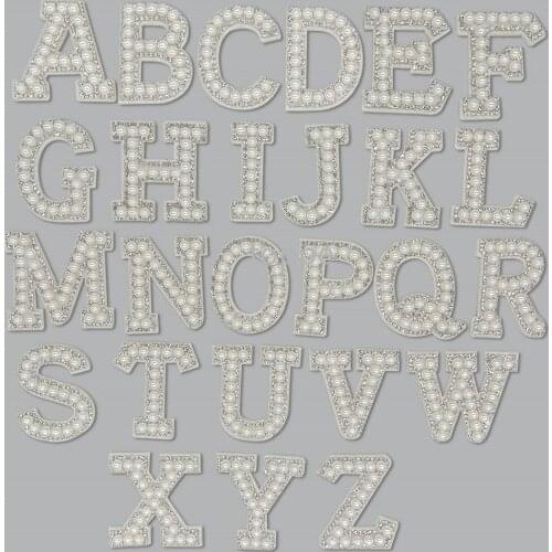 Silver Pearl Rhinestone English Letter Patches Bride MOM Iron on Stickes Applique 3D Handmade Beaded Diy name Cute Stripe