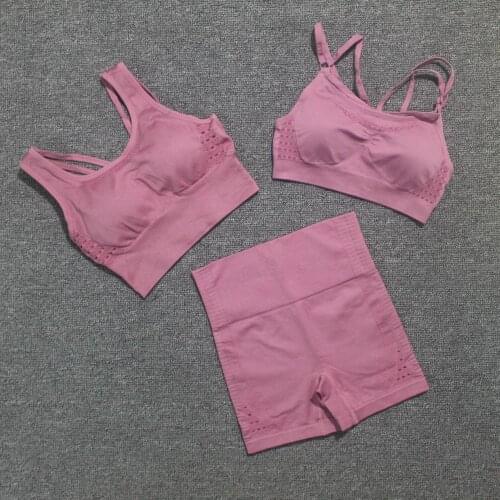 3PCS Seamless Yoga Set Women Gym Workout Clothes 2 Sport Bras+High Waist Shorts Push Up Hip Running Short Fitness Sports Suits