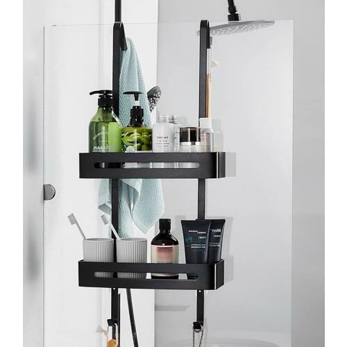 Black Hanging Bath Shelves Bathroom Shelf Organizer Nail-free Shampoo Holder Storage Shelf Rack Bathroom Basket Holder