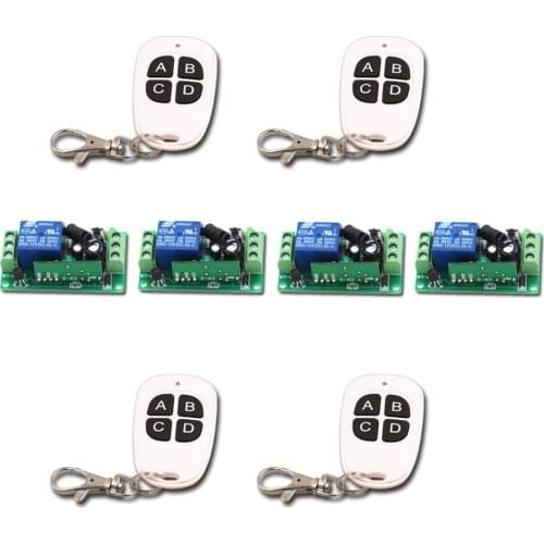 DC 9/12/24V RF Wireless Remote Control Switch System 1CH 4pcsTransmitter & 4pcs Receiver Relay Receiver for Smart Home