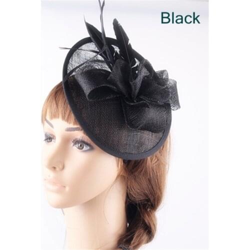 Elegant Fascinator Hat Sinamay Base with Feather Flower Headwear Great as Wedding Bridal Hair Accessories Cocktail Hats 17 Color