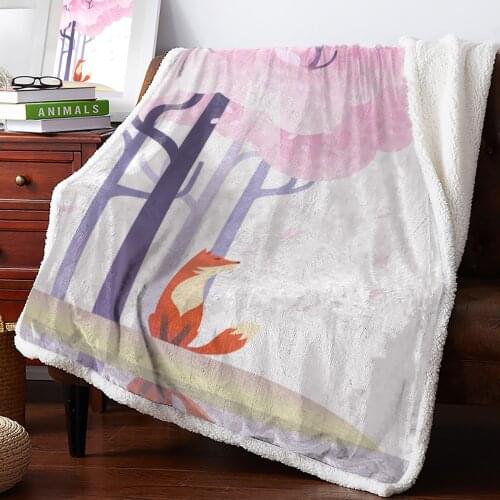 Illustration Cherry Blossom Fox Fleece Blanket Warm Cashmere Blanket Office Sofa Supplies Blankets for Beds