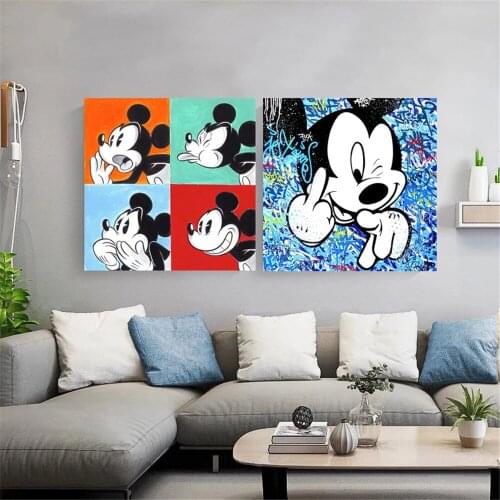 Canvas Painting picture Cartoon Graffiti Art Mickey Mouse and Donald Duck Poster and Prints Wall Art Picture for Kids Home Decor