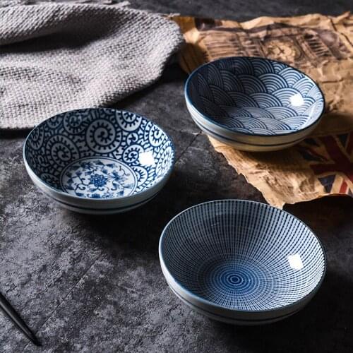 Korean-style Ceramic Dipping Dish 5.5 Inch Round Dish Blue and White Porcelain Sauce Dish Dipping Dish Cold Dish Small Plate
