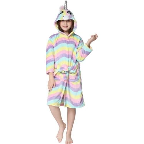 3 5 7 9 11 13 Years Animal Cartoon Kimono Flannel Bathrobe for Teenager Girls Unicorn Pajamas Boys Kigurumi Bath Robes Nightgown