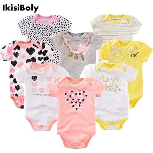 Girls Short Sleeve Bodysuits Newborn Baby Clothes New Unisex Summer Rompers Infant Cotton 0-3-6-9-12M Jumpsuits Toddlers Costume