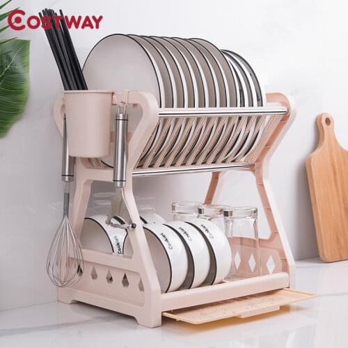 Dish Rack Kitchen Storage Dishes and Chopsticks Plastic Dish Rack Water Filter Rack Household Double-layer Kitchen Rack Water