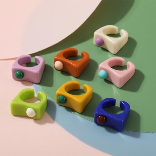 Fashion Candy Color Acrylic Ring For Women Irregular Square Shape Punk Tortoise Finger Resin Rings For Girl Party Gifts