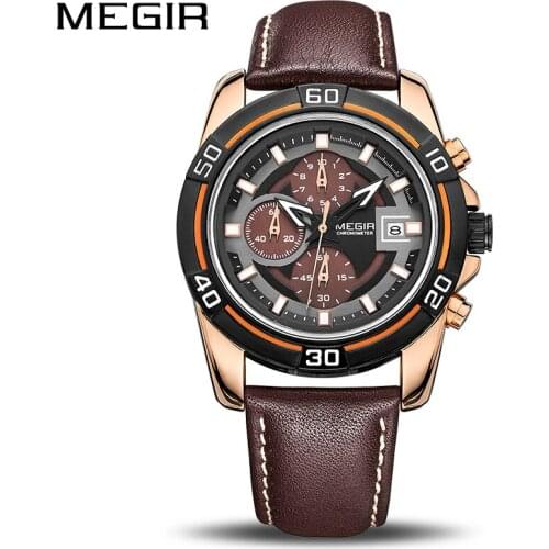 MEGIR Brand Men Business Watch Luxury Leather Strap Chronograph Quartz Military Wrist Watches Clock Men Relogio Masculino 2023