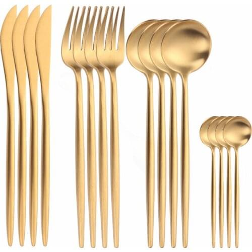 Kitchen Tableware Stainless Steel Cutlery Set 16pcs Gold Dinnerware Set Fork Knife Set Flatware Spoons and Forks Cutlery Dinner