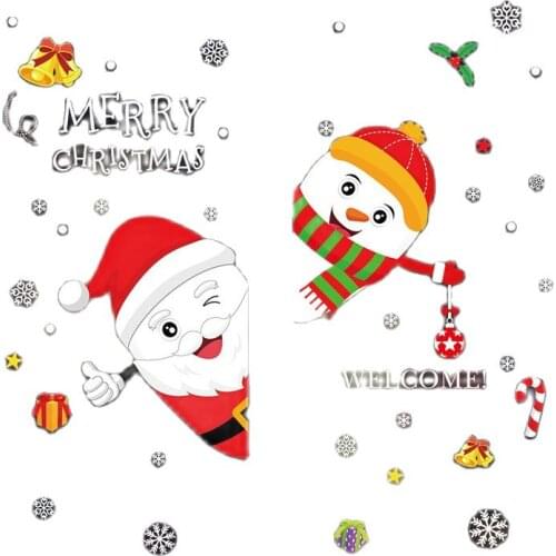 1Pcs Cartoon Christmas Santa Claus Snowflake Wall Glass Window Decals for Kids bedroom Window happy New Year Decorations