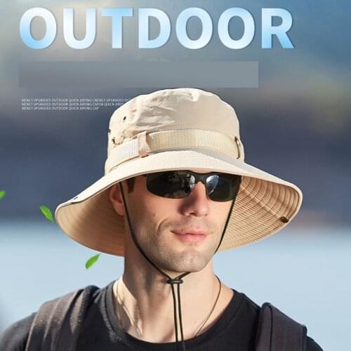 New Bucket Outdoor Bob Bonnie Men Sun Hats Hunting Fishing Camping Barbecue Mountain Climbing Hiking hat With String Sports Cap