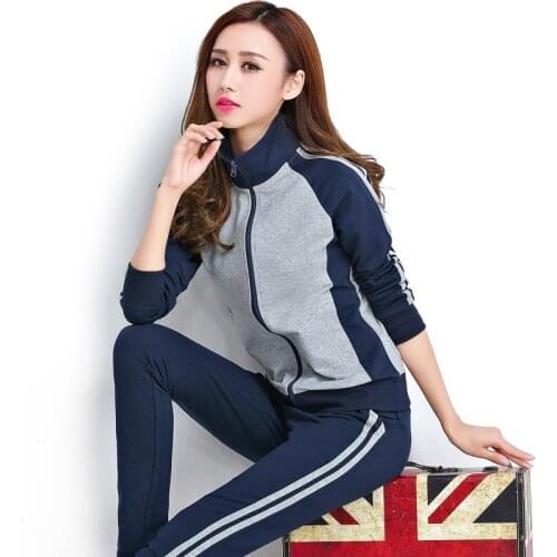 Autumn Fashion 2 Piece Suit Women Plus Size Korean Slim Stand Collar Long Sleeve Zip Up Jacket + Pants Casual Joggers Sweatsuit