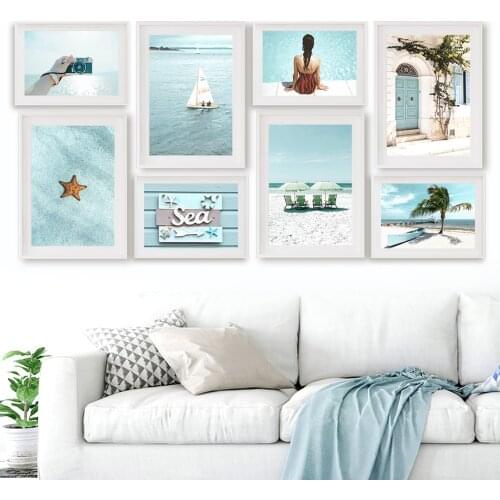 Beach Sea Woman Starfish Camera Boat Palm Wall Art Canvas Painting Nordic Posters And Prints Wall Pictures For Living Room Decor