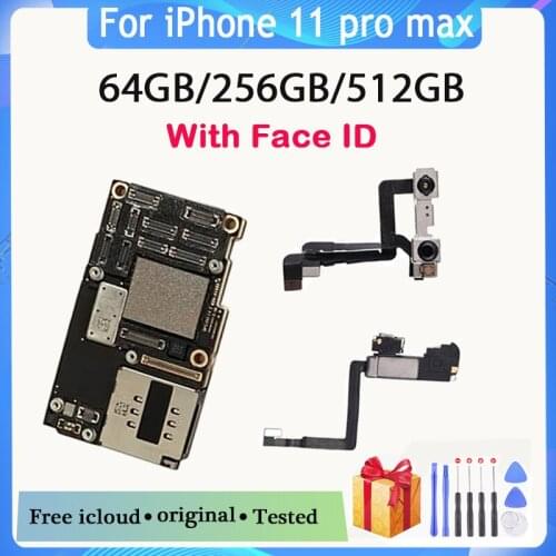 Tested Good Original unlocked For iPhone 11 Pro Max Motherboard With / Without NO Face ID Logic Board Free iCloud Full Working