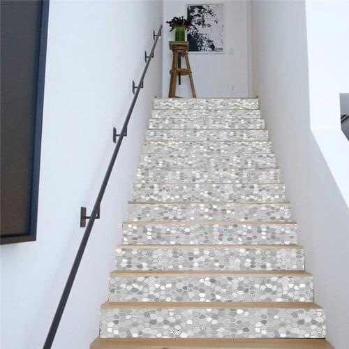 PVC wallpaper gray polygon mosaic simple 13 pieces of DIY stair stickers, step stickers wall stickers