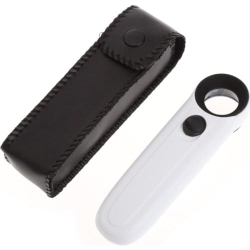 1Pc 40X Handheld 2 LED Light Magnifier Reading Magnifying Glass Lens Jewelry Loupe