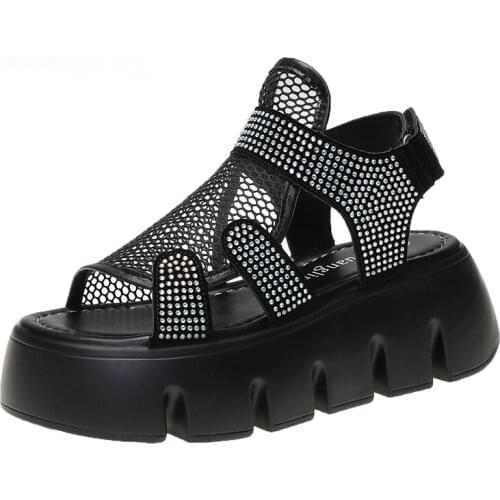 Bling Shoes Women Platform Sandals Summer Breathable Mesh Beach Slippers Women Walking Ladies Slip on Sandalias Casual Footwear
