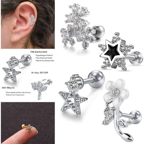 16G 1PCS Fashion Tragus Earrings Ear Cartilage Piercing Ear Surgical Steel Helix Cartilage helix piercing Jewelry for women