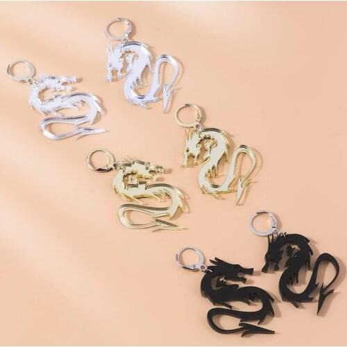 Hiphop Gold Silver Color Arcylic Chinese Dragon Dangle Earrings for Women Personality Dragon Wrath Drop Earring Jewelry