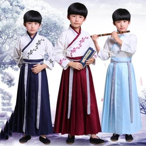 Ancient Chinese Costume Boys Stage Performance Embroidery Outfit Han Tang Dynasty Qing Hanfu Dress Children Clothing DNV11428