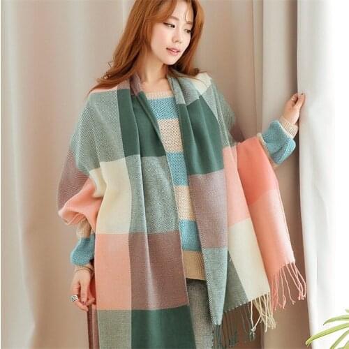 Wrap Blanket Warm Tippet Hot Autumn Winter Female Wool Scarf Women Cashmere-like Scarves Wide Lattices Long Shawl Poncho Cape