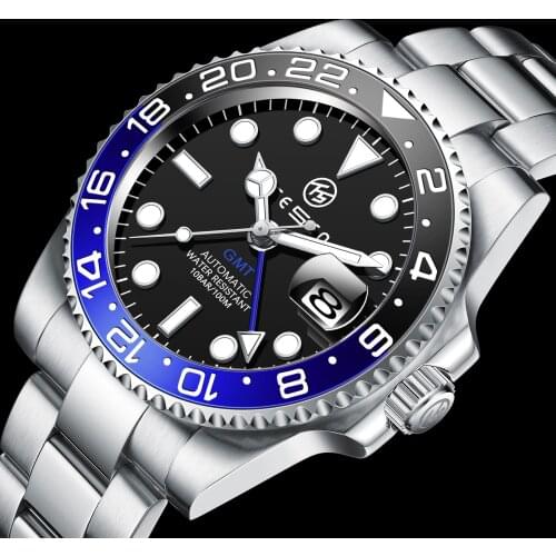 TESEN Brand Luxury Sapphire Mechanical Men Watches Fashion Sport 316L Steel 100M Waterproof Automatic Men Watch Reloj Hombre+Box