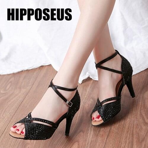 Hipposeus Latin Dance-Shoes Female Girls Ballroom Salsa Tango Modern Dance Shoes Women Soft Sole Thin Heel Dancing Shoes Sandals