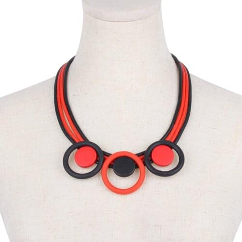 YD&YDBZ Rubber Multilayer Choker Necklaces Women Gothic Style Red Round Wooden Pendant Short Necklace Handmade Jewelry Matching