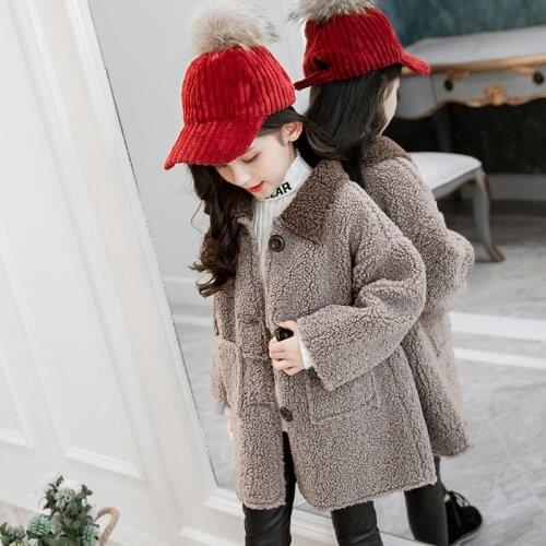 Winter Kid Girls Coat Christmas Warm Woolen Coat Fur Cotton Padding Thick Long Outerwear Jacket for Girls Teenager Kids Clothes