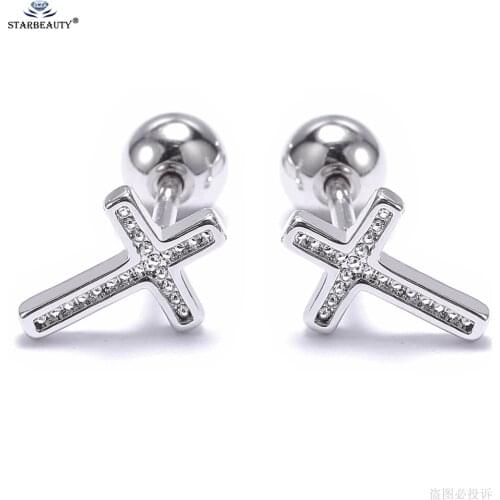 2Pcs 16G Rod Mini Cross Ear Studs for Helix Piercing Tragus Earrings Cartilage Conch Lobe Earring Nose Ring Bar Women Jewelry