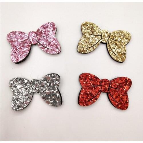 Sew on Mix Color 20pcs Glitter Bowknot patches for Clothes 5x3cm Rabbit Head Shape scrapbooking accessories