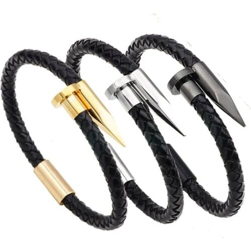 2018 New Leather Handmade Stainless Steel Bracelet Jewelry Men Trend Gift