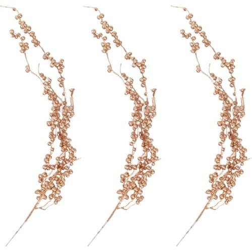 3pcs Christmas Simulated Berry Foam Branches Christmas Tree Branch Christmas Simulation Berry Golden Foam Fruit