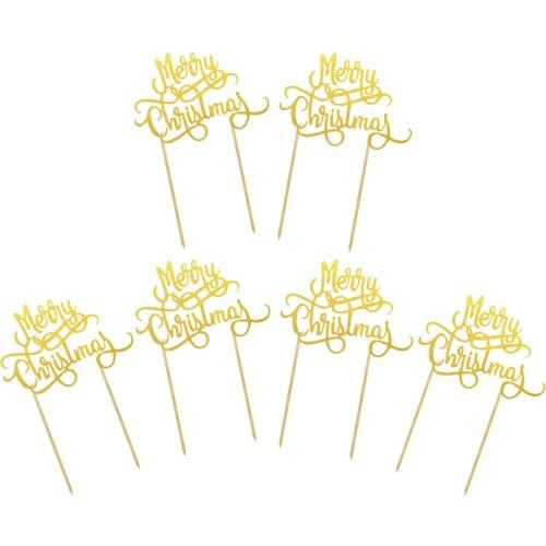 6Pack Cake Topper Xmas Shiny Cupcake Toppers Picks Handmade Food Pick Sticks