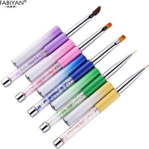 Acrylic Liner Flat Round Painting Carving Drawing Metal Pen Crystal UV Gel Tips Design Manicure Tool Nail Art Rhinestone Brush