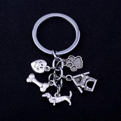 36PC Lovely Footprint Topdog Bone Charm Pendant Keyring Dog Keychains Gift For Pet Lovers Dad Mom Friends Gift Jewelry Key Chain