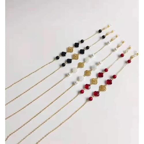 Eyeglasses Chain Crystal Bead Four Leaf Clover Flower Charm Eyewear Holder Cord Women Sunglasses Retainer Necklace Bracelet