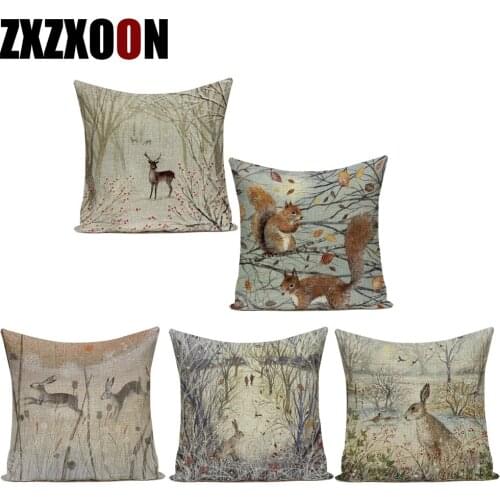 Decorative Throw Pillows Case Cute Cartoon Animals Farmhouse Decor Polyester Horse Butterfly Cushion Cover for Living Room