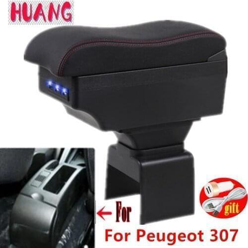 For Peugeot 307 CC Convertible armrest box For Peugeot 307 CC Car Armrest Storage Box Central Storage Container with USB LED
