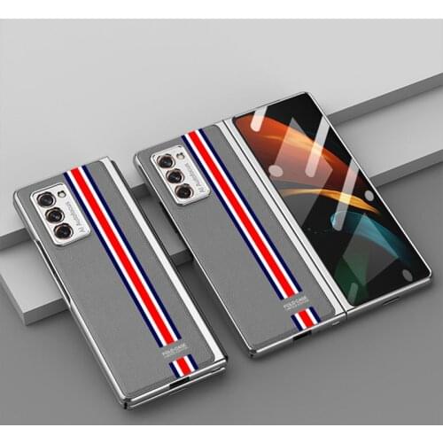 Double-Side Full Protection Case For Samsung Galaxy Z Fold 2 Case Leather Plating Edge Glass Hard Cover For Samsung Z Fold 2 W21