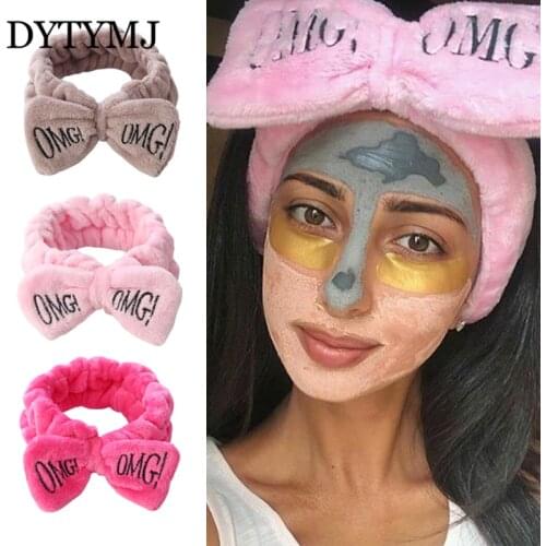 DYTYMJ 2020 New Letter Headbands for Women Girls Bow Wash Face Turban Makeup Elastic Hair Bands Coral Fleece Hair Accessories