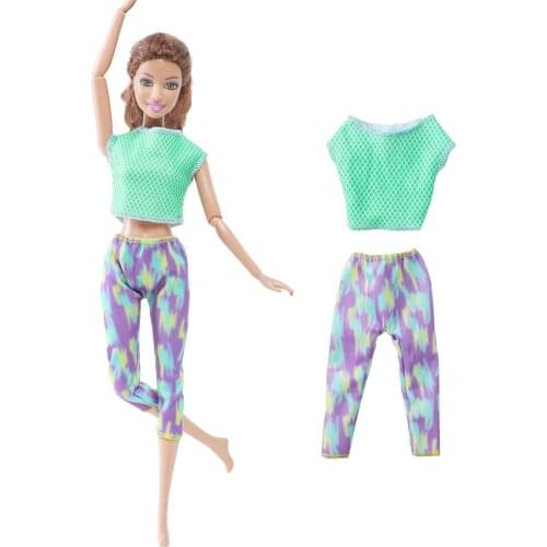BJDBUS 1 Set Green Sports Yoga Outfit Vest & Trousers Pants Clothes for Barbie Doll Toys Girls Accessories Daily Casual Wear