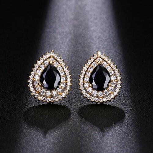 EMMAYA Delicate AAA Cubic Zircon Crystal With Black Onyx Handmade Fashionable Plated Stud Earring For Women Wedding Party