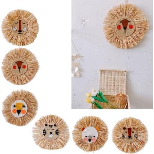 INS Nordic Hand woven Cartoon Lion Hanging Decorations Cotton Thread Weaving Animal Head Ornament Children Room Wall wholesales